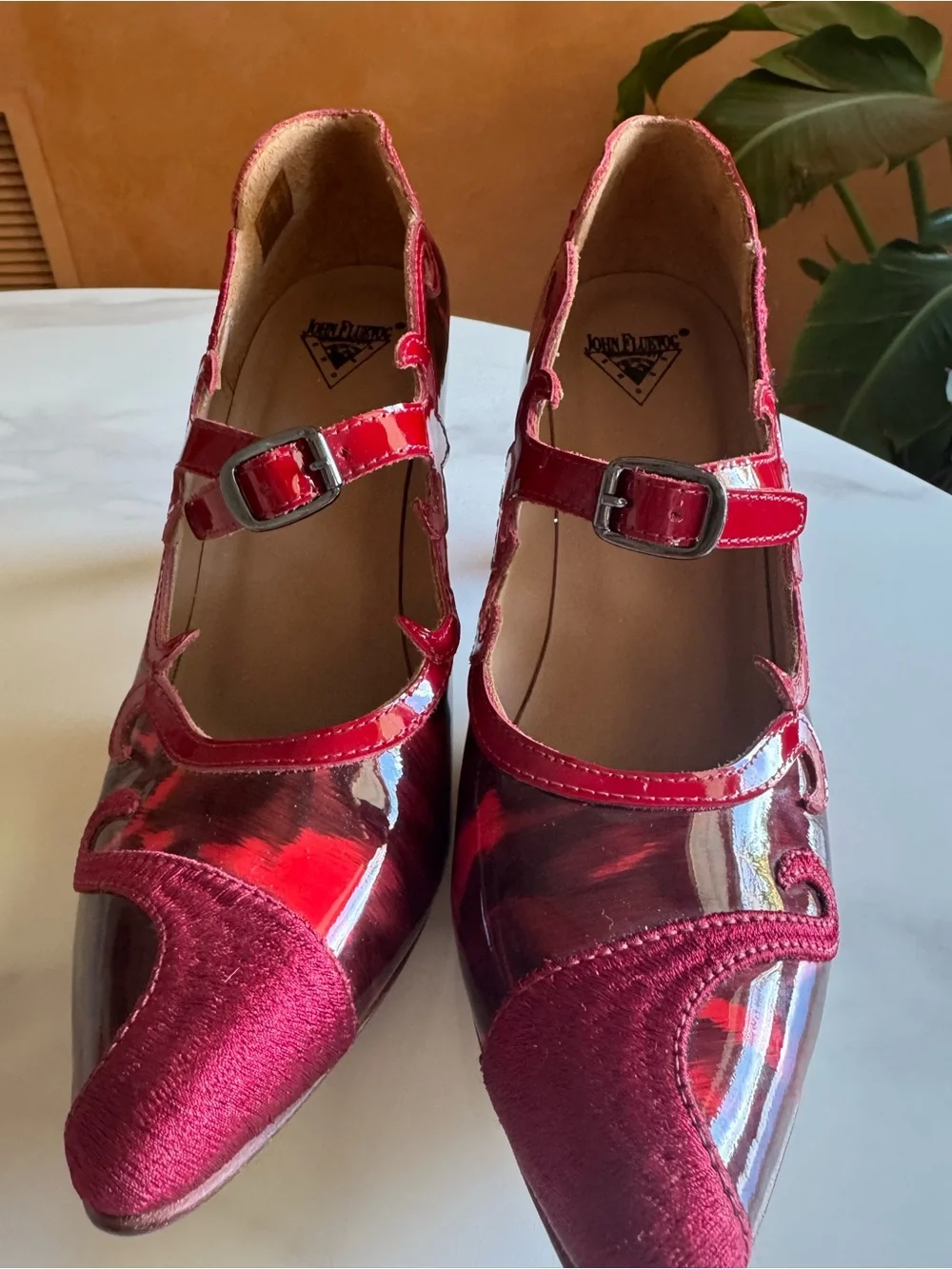 John Fluevog Emmeline Big Presence Red Mary Jane Heels Leather 6.5
